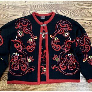 Vintage VRIKKE Womens Norwegian Design Wool Cardigan Metal Buttons Size M Black